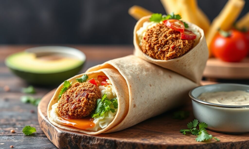 Irresistibly flavorful falafel wrap with creamy hummus, an easy lunch experience.