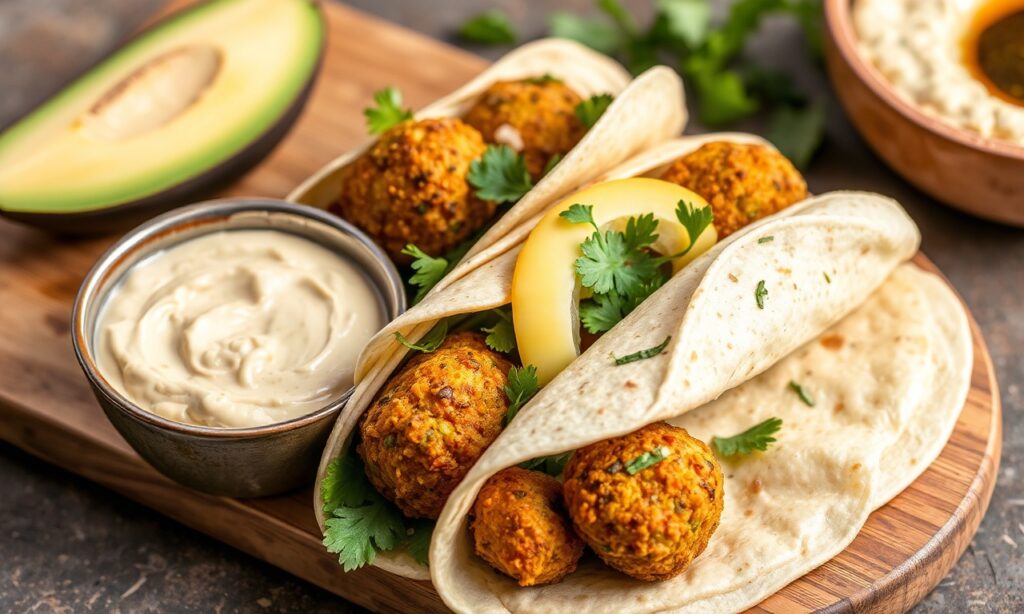 Irresistibly flavorful falafel wrap with creamy hummus for a satisfying lunch.