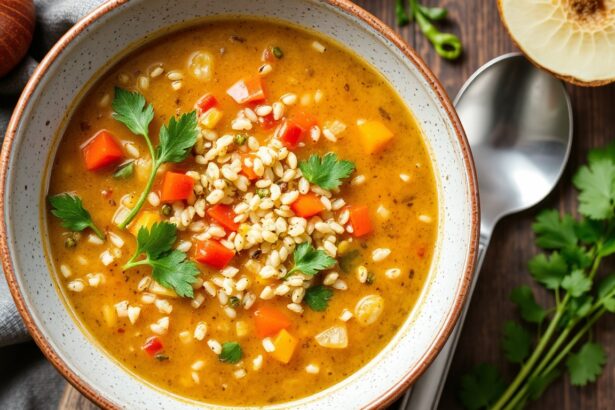 Cozy quinoa and veggie soup: a soul-warming comfort bowl.