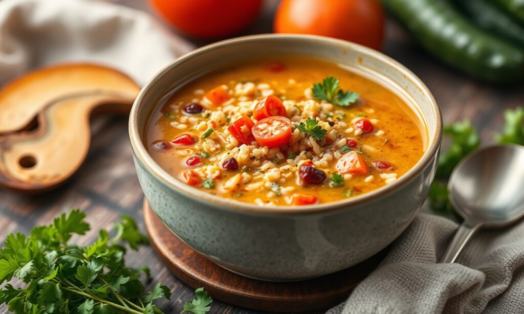 Cozy quinoa and veggie soup: a soul-warming comfort bowl.