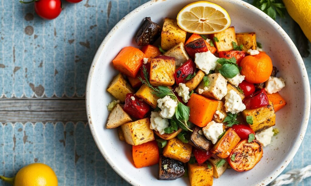 Briam Uncovered: Colorful Greek roasted vegetables, a sunny Mediterranean delight.