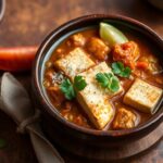 Puerto Rican tofu guisado vegan stew, flavorful and delicious.