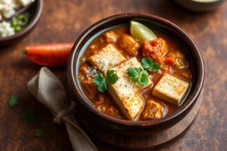 Puerto Rican tofu guisado vegan stew, flavorful and delicious.