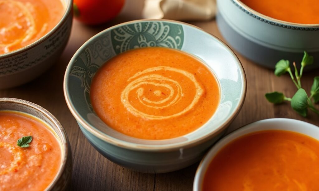 Velvety creamy tomato soup, a comforting spoonful.
