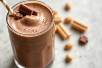 Boost energy with delicious chocolate peanut butter protein shake.