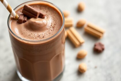 Boost energy with delicious chocolate peanut butter protein shake.
