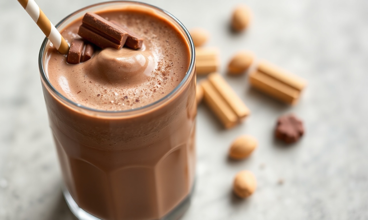 Boost energy with delicious chocolate peanut butter protein shake.