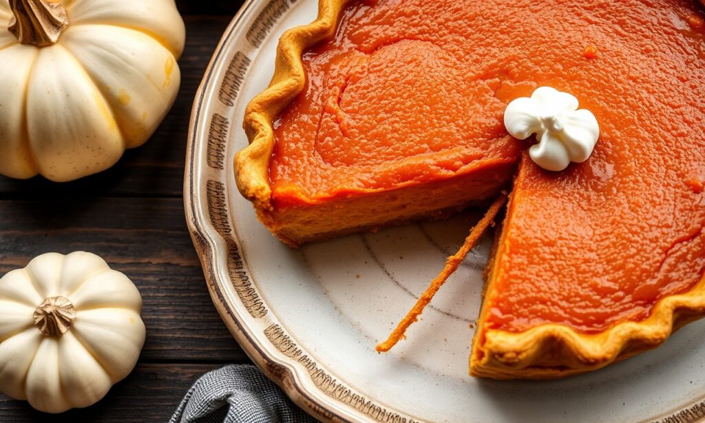 Perfect pumpkin pie slice, warm and rustic delight.