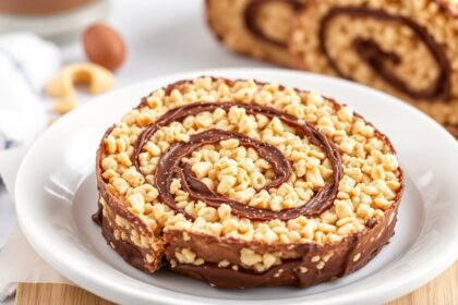 Decadent chocolate peanut butter Rice Krispies roll: pure bliss.
