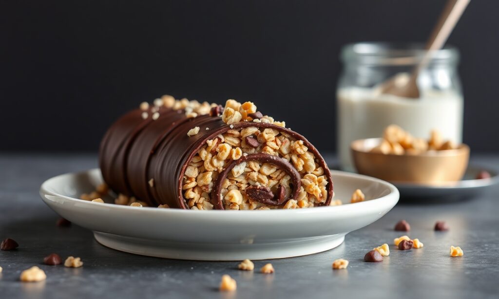 Decadent chocolate peanut butter rice krispies roll bliss.