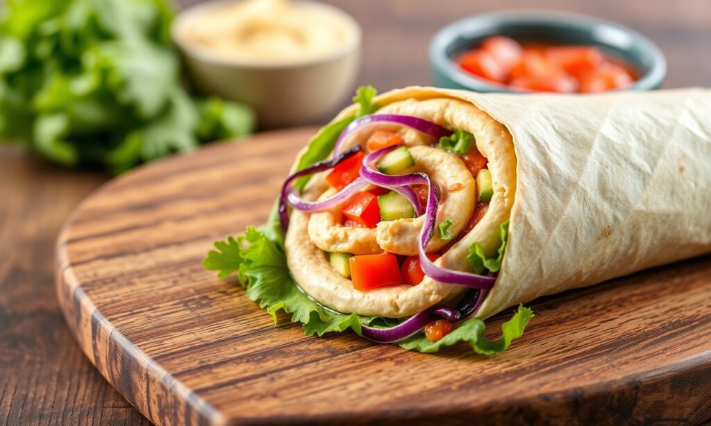 Wrap Wellness: Veggie hummus wrap for a healthy, delicious meal.