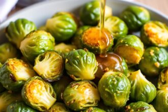 Ultimate crispy Brussels sprouts drenched in spicy hot honey.
