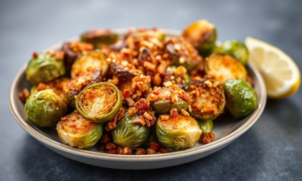 Spicy hot honey crispy Brussels sprouts, a bold topping or snack.