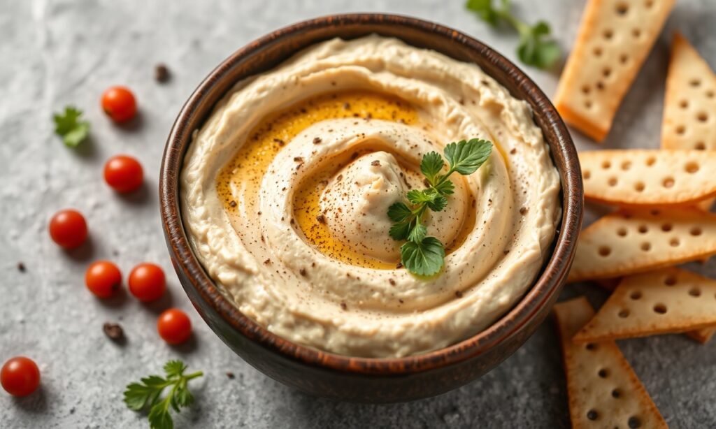 Velvety, easy creamy hummus recipe: perfect dip texture.