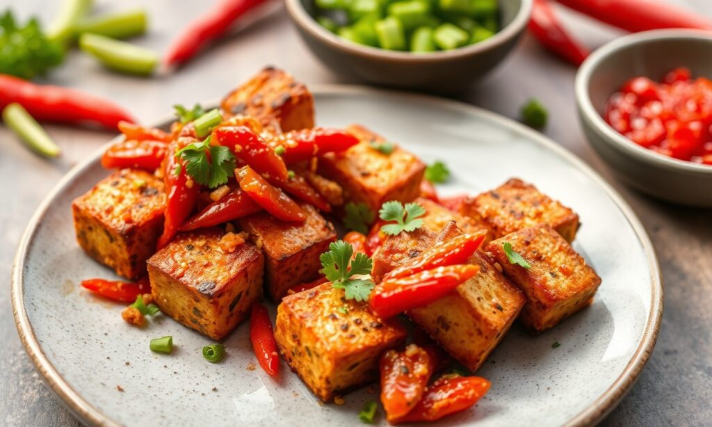 Vibrant Crunchy Chili Tofu: Sweet, spicy, wholesome, and irresistible.