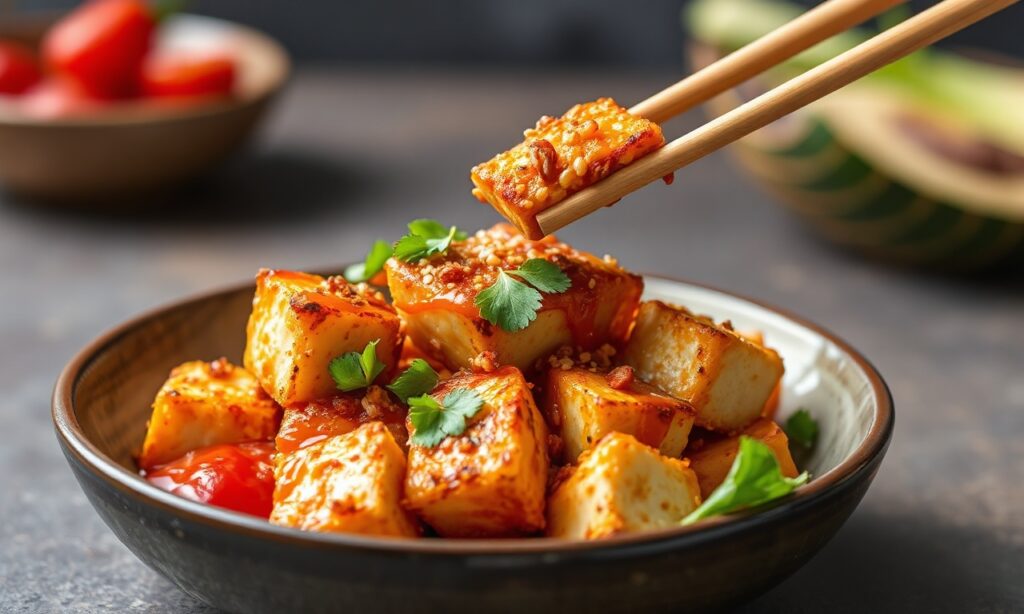 Crunchy chili tofu: sweet, spicy, irresistible dinner perfection.