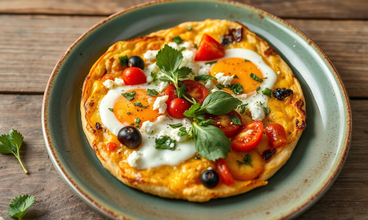 Sun-kissed Mediterranean frittata with feta and fresh vegetables.