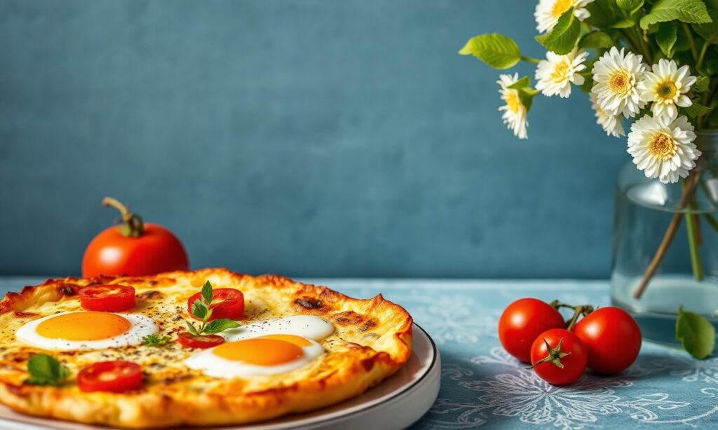 Sun-kissed frittata with Mediterranean veggies and feta cheese.