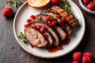 Savor flavor: Smoked duck breast with red berries twist, a culinary delight.
