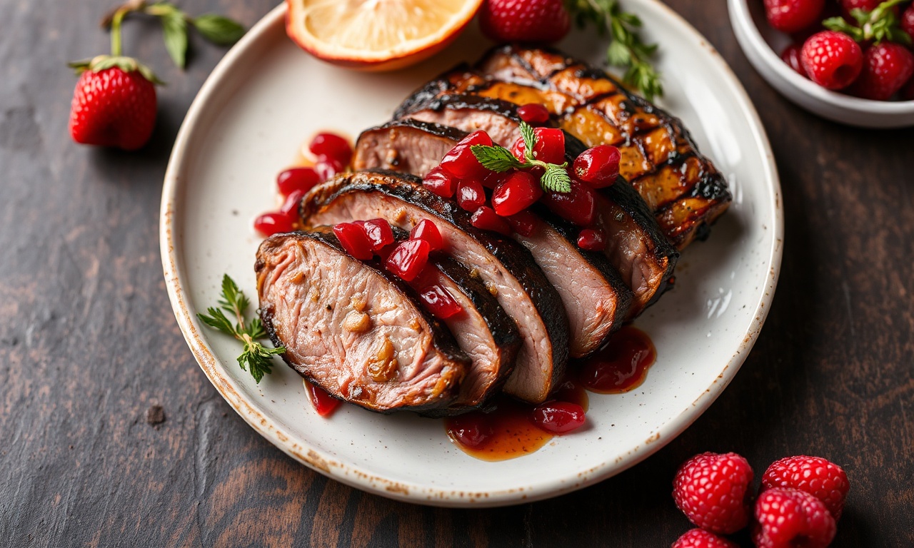 Savor flavor: Smoked duck breast with red berries twist, a culinary delight.