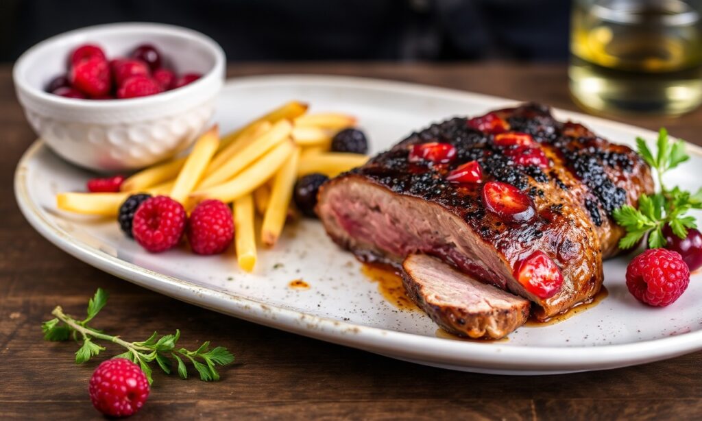 Savor flavor: Smoked duck breast, red berries, a captivating culinary twist.