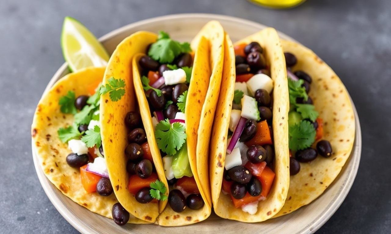 Bold bright black bean sweet potato tacos recipe inspiration.