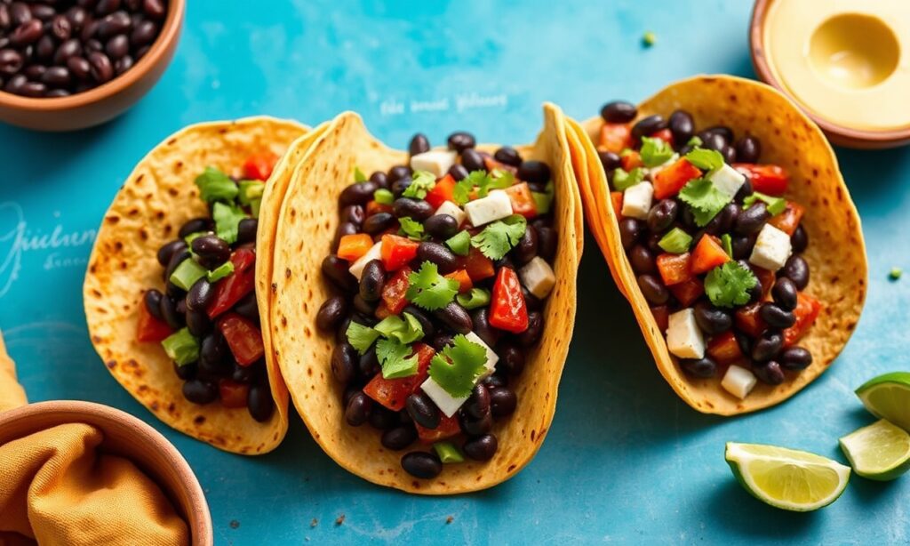 Bold bright black bean sweet potato tacos recipe.