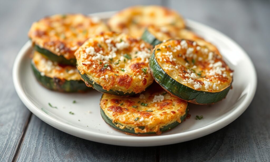 Crispy baked parmesan zucchini rounds: a savory snack.