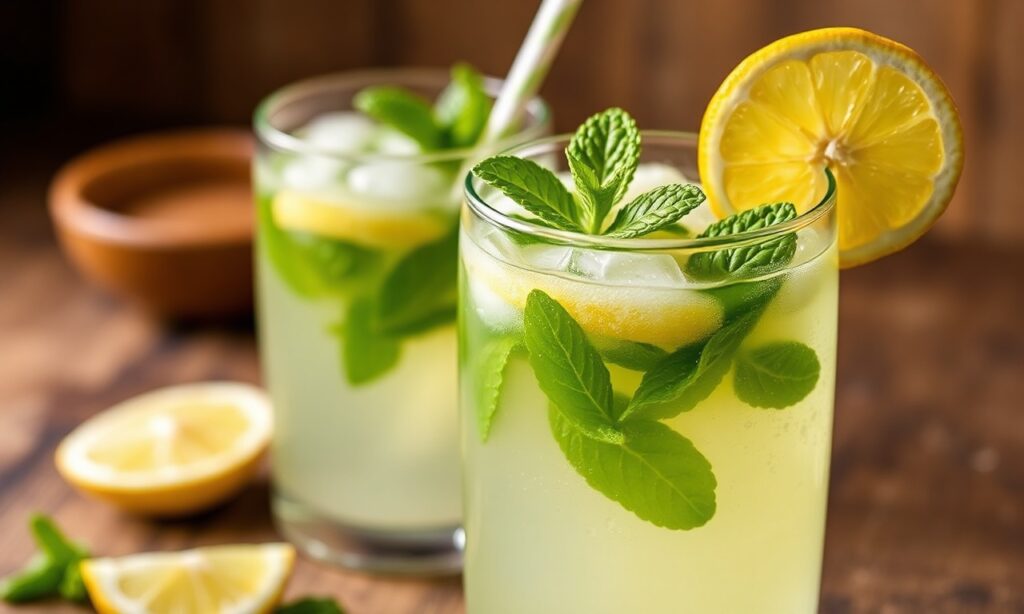 Refreshing Lebanese mint lemonade, a zesty Mediterranean drink.