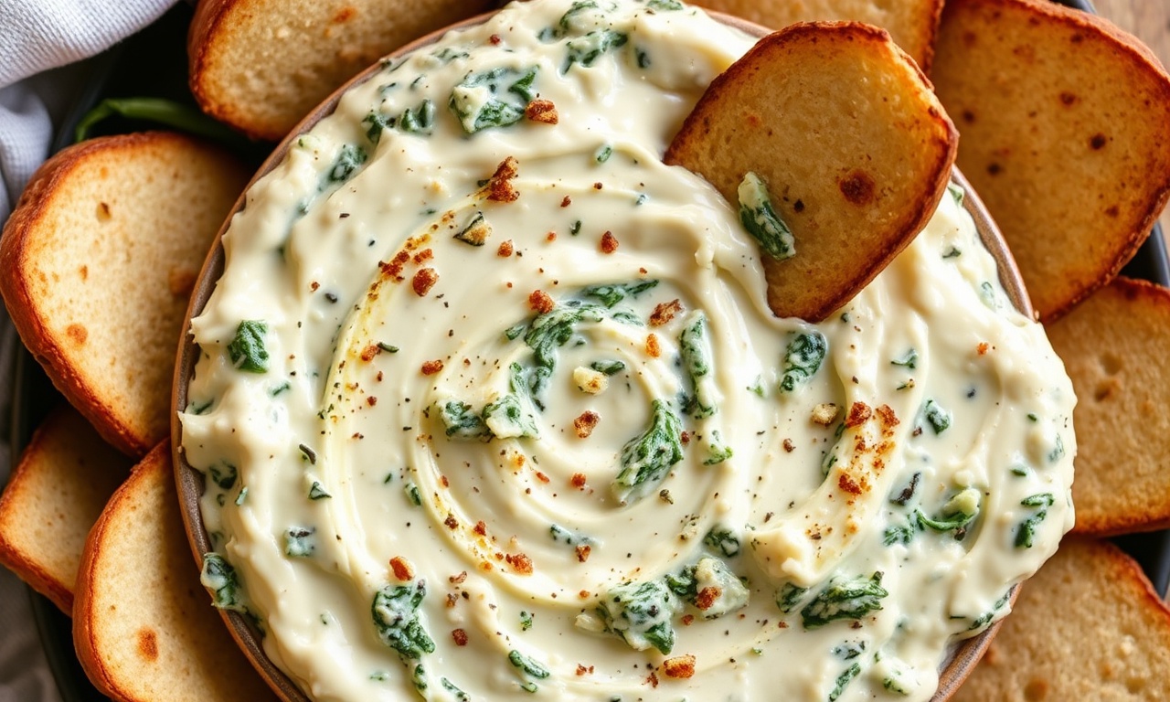 Creamy dairy-free spinach artichoke dip: healthy, delicious, and dairy-free.