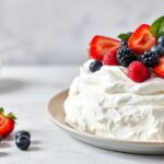 Heavenly Summer Berry Pavlova: meringue, cream, berries.