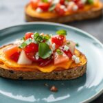 Delicious sweet potato toast with colorful toppings.