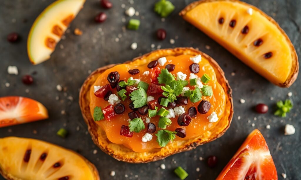 Delicious sweet potato toast with satisfying toppings.
