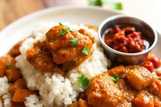 Fiery Homemade Balti Curry with spiced mixed vegetables.
