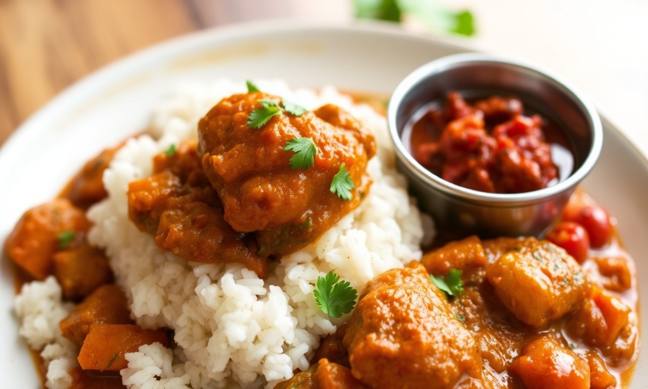 Fiery Homemade Balti Curry with spiced mixed vegetables.
