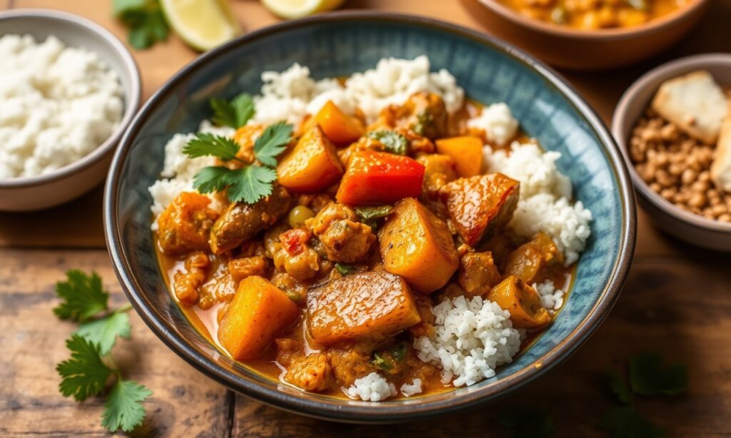 Fiery Homemade Balti curry with spiced mixed vegetables.