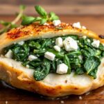 Juicy stuffed chicken breast with melty feta and garlicky spinach.