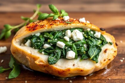 Juicy stuffed chicken breast with melty feta and garlicky spinach.