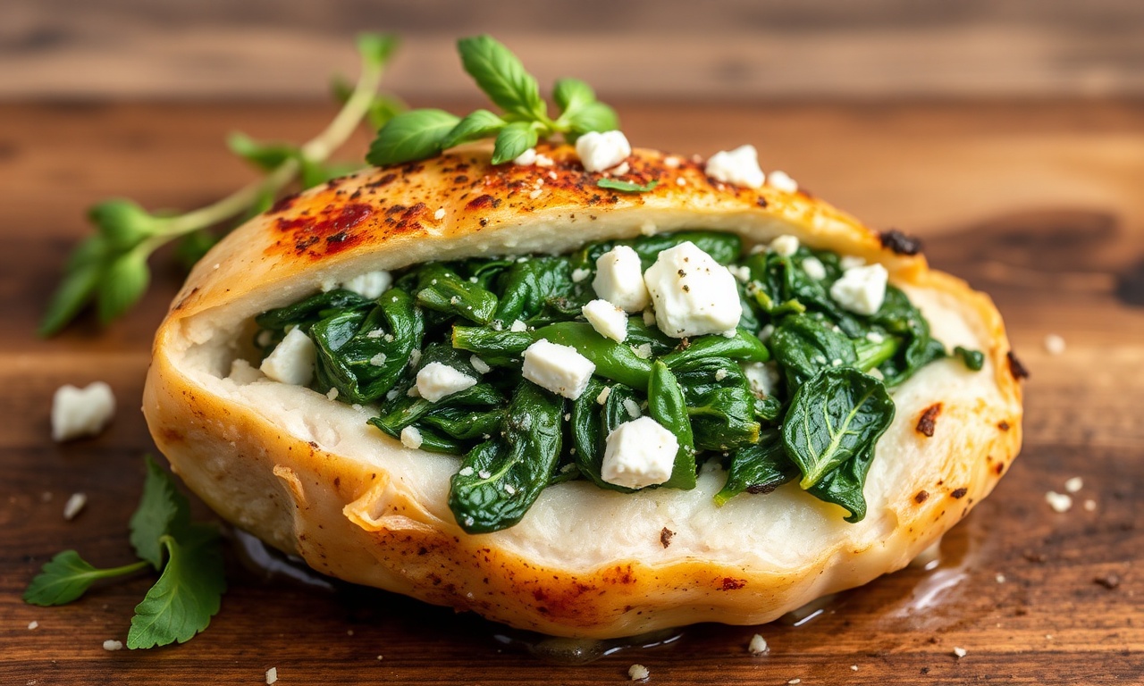 Juicy stuffed chicken breast with melty feta and garlicky spinach.