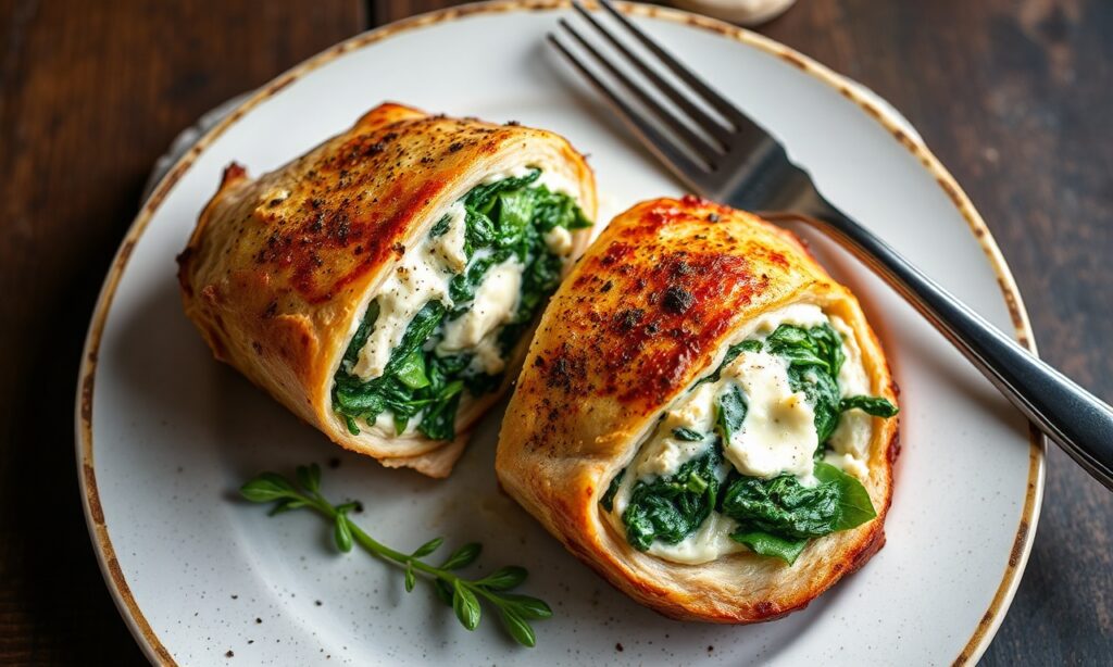 Juicy stuffed chicken breast with melty feta and spinach.