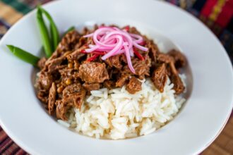 Majadito Magic: Delicious Bolivian beef and rice delight.