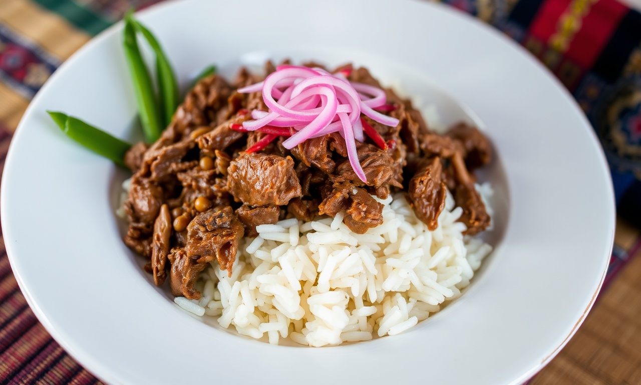 Majadito Magic: Delicious Bolivian beef and rice delight.