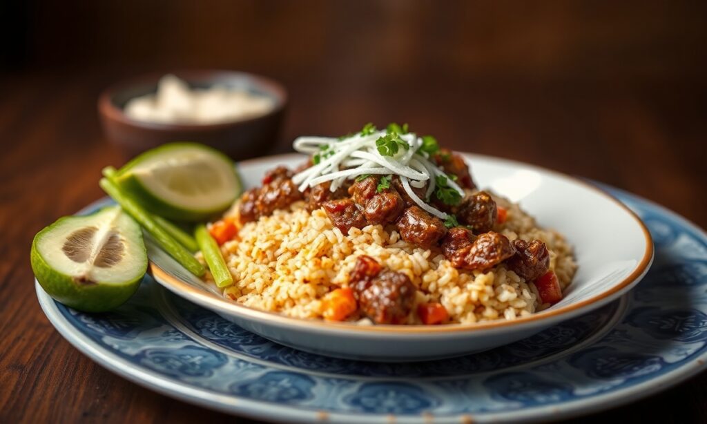 Majadito Magic: Savory Bolivian beef and rice dish, cultural delight.