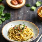 Vibrant dairy-free pesto pasta with fresh zucchini noodles.