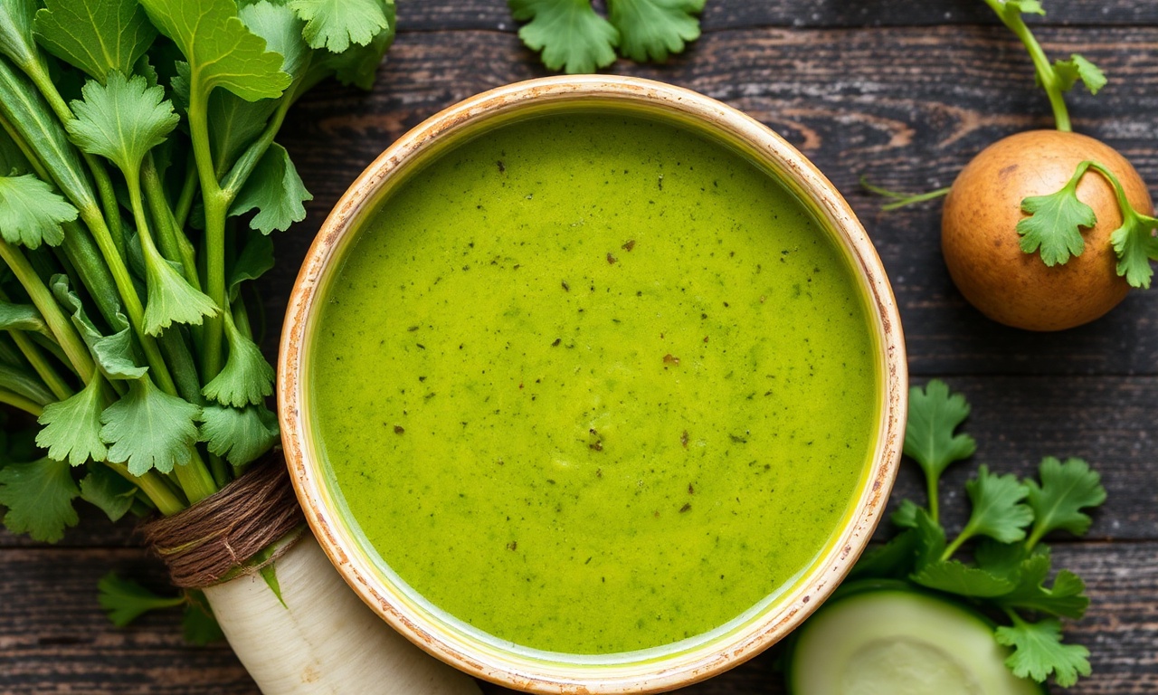 Hearty turnip green soup, a garden-fresh nutritious delight.