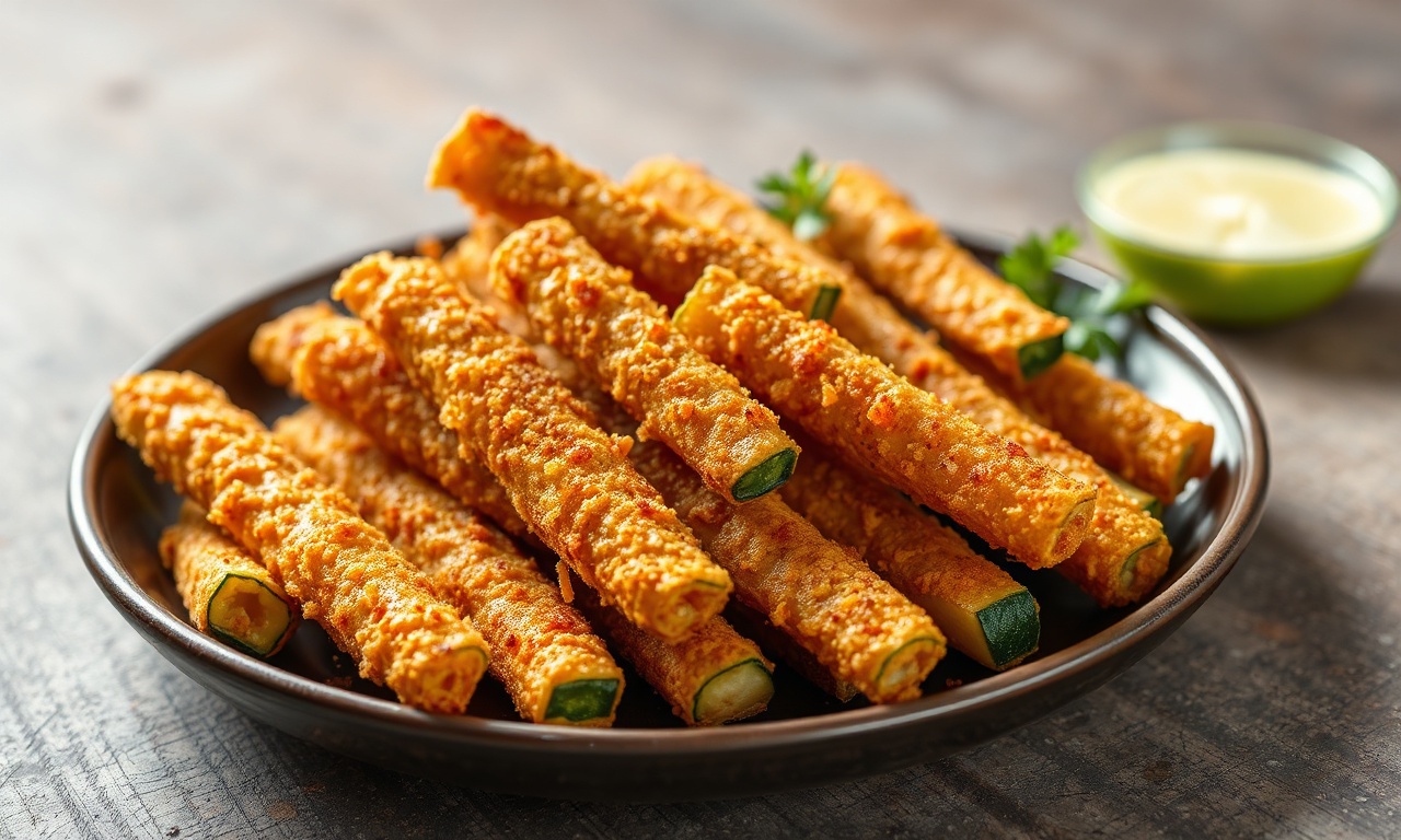 Crispy fried zucchini sticks, a delicious and crunchy snack.