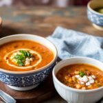 Savoring Vegetarian Harira: Hearty Moroccan soup enjoyment.
