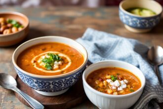 Savoring Vegetarian Harira: Hearty Moroccan soup enjoyment.