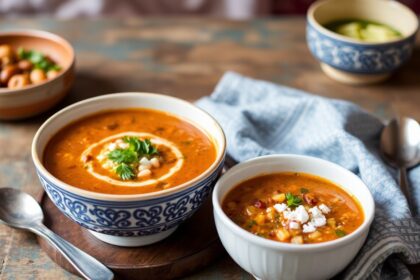 Savoring Vegetarian Harira: Hearty Moroccan soup enjoyment.