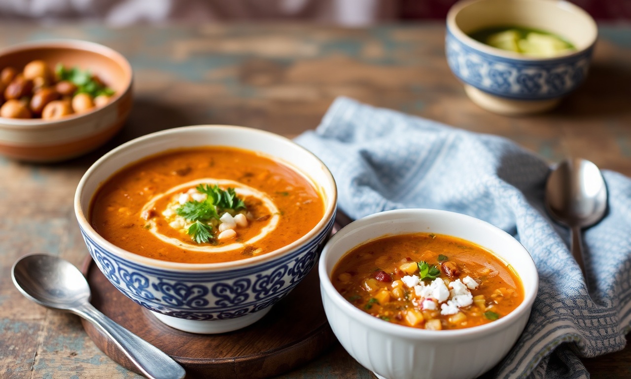 Savoring Vegetarian Harira: Hearty Moroccan soup enjoyment.
